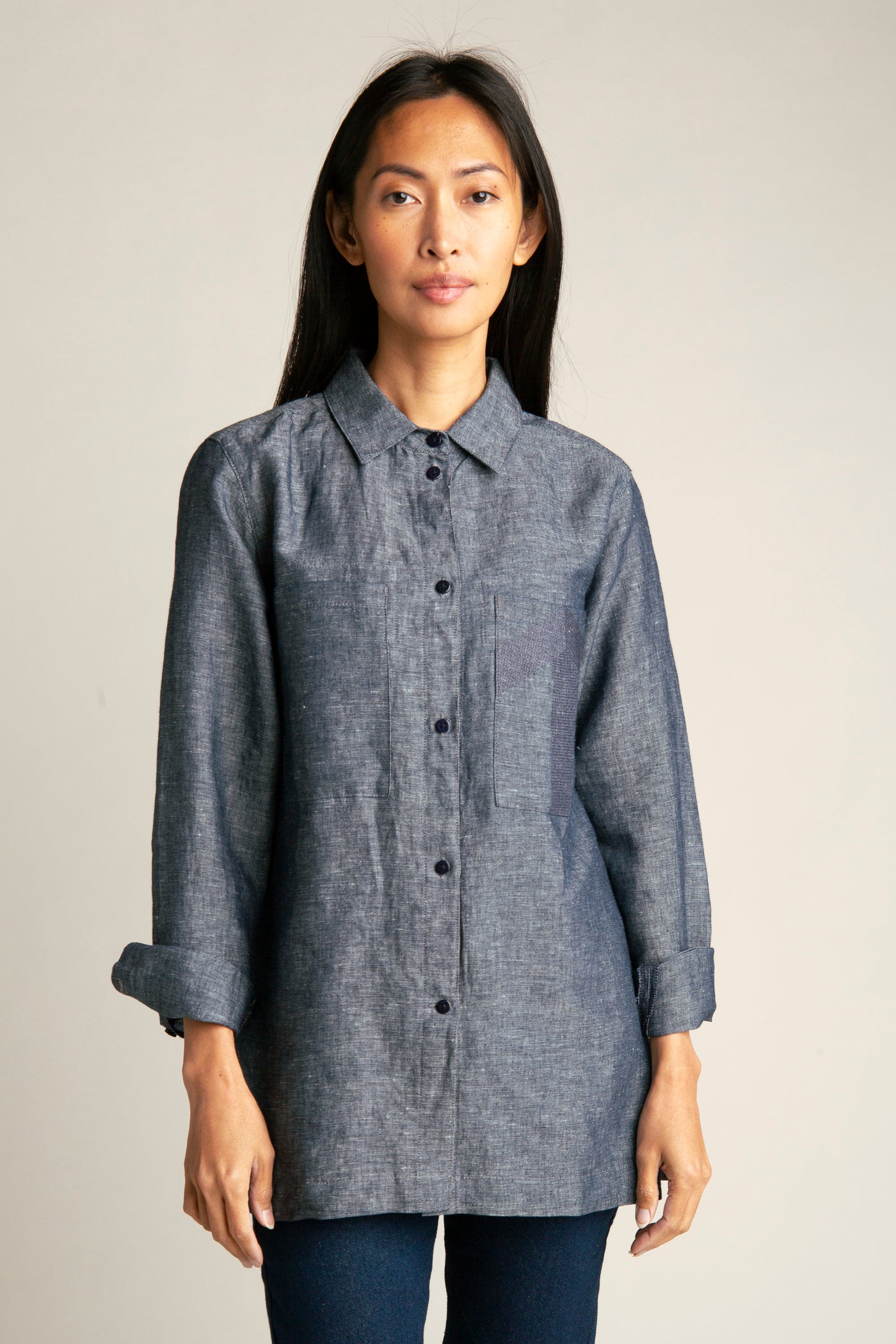 Denim Linen Shirt for Women | Blue