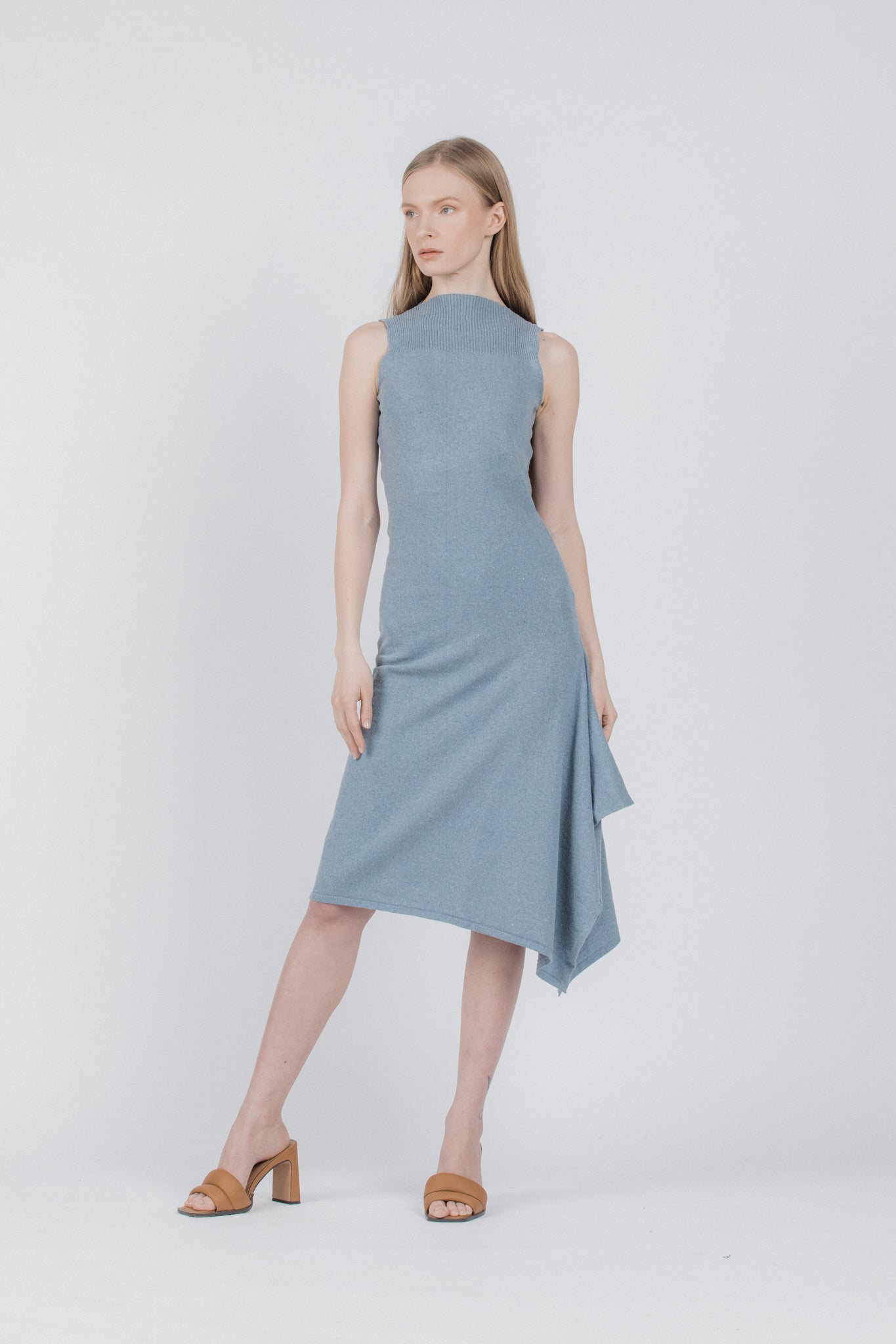 Knitted dress from recycled denim I Blue
