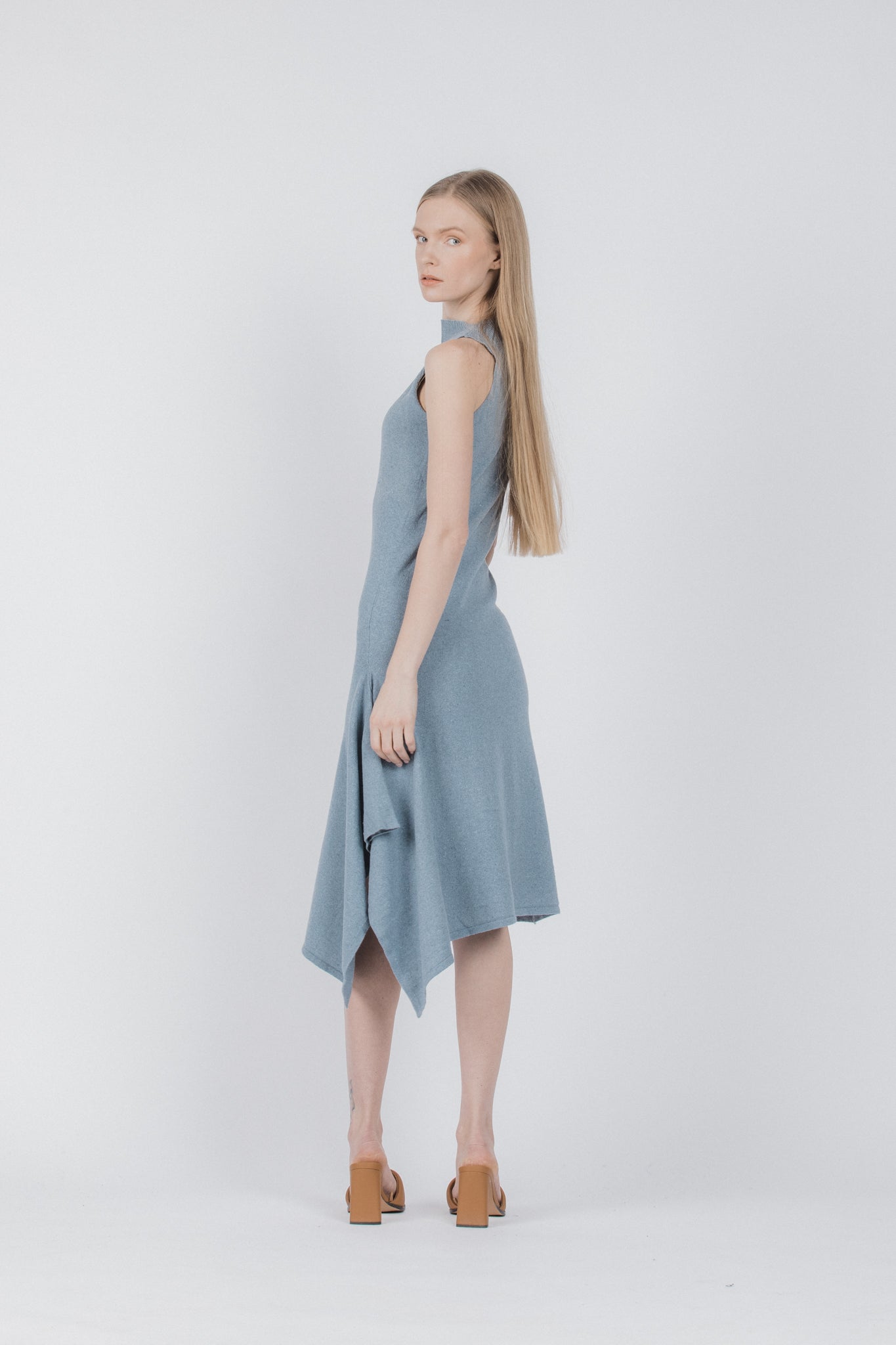 Knitted dress from recycled denim I Blue