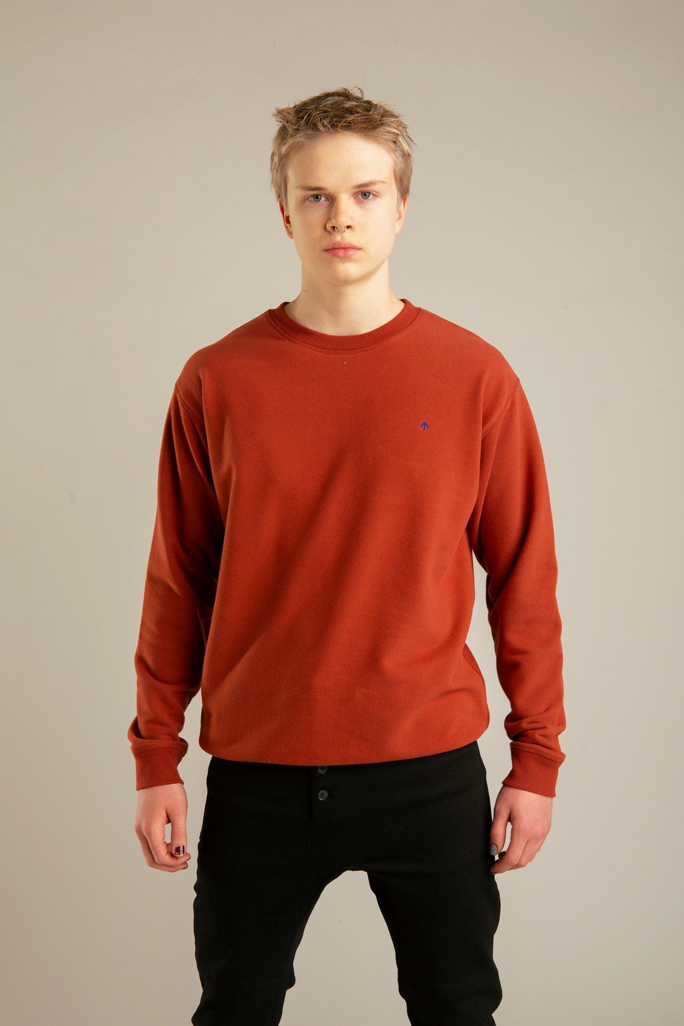 Pullover für Herren, Basic mit Pfeil-Stickerei | Ziegelrot