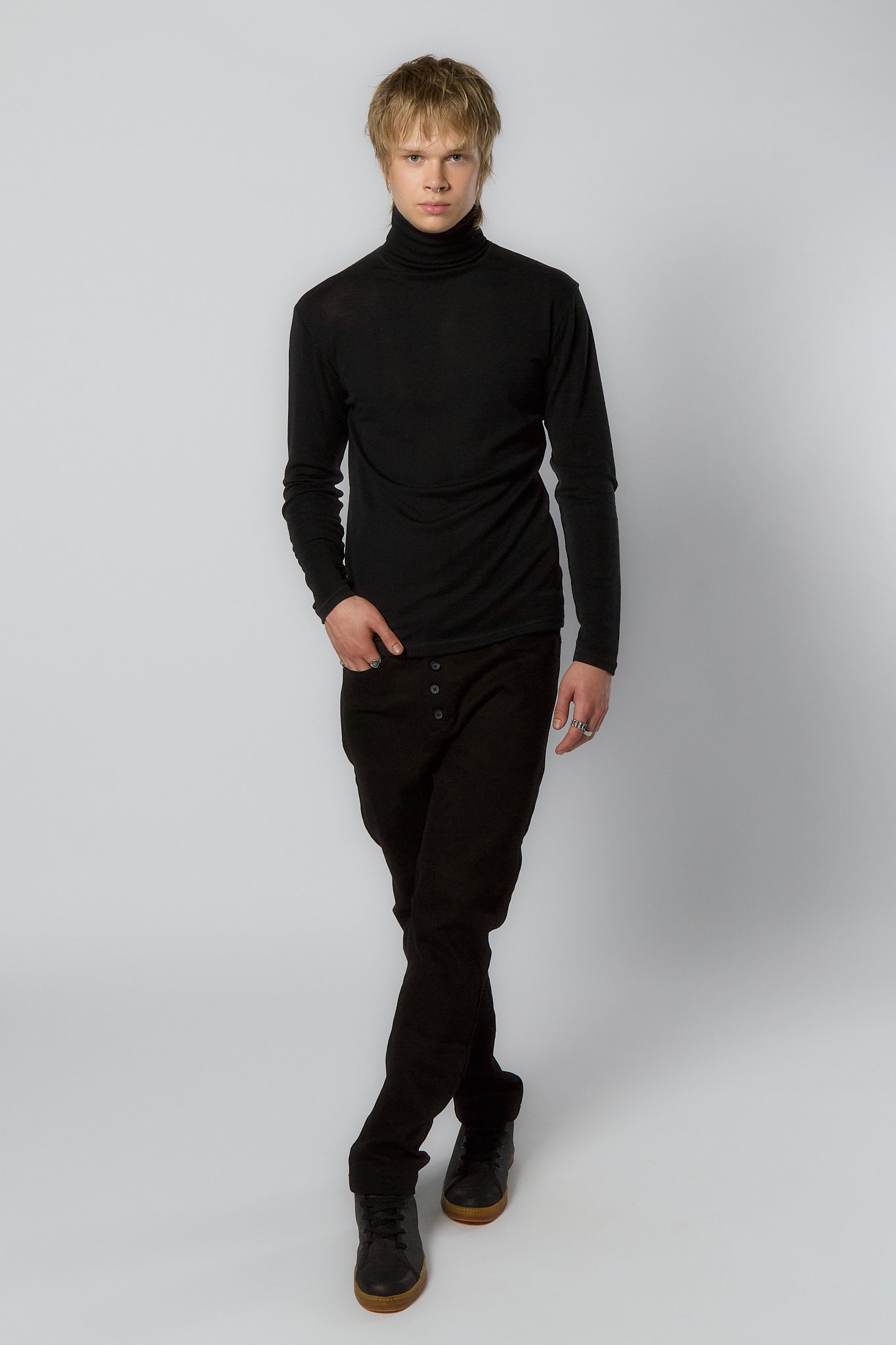 Merino Wool Turtleneck Sweater for Men | Black