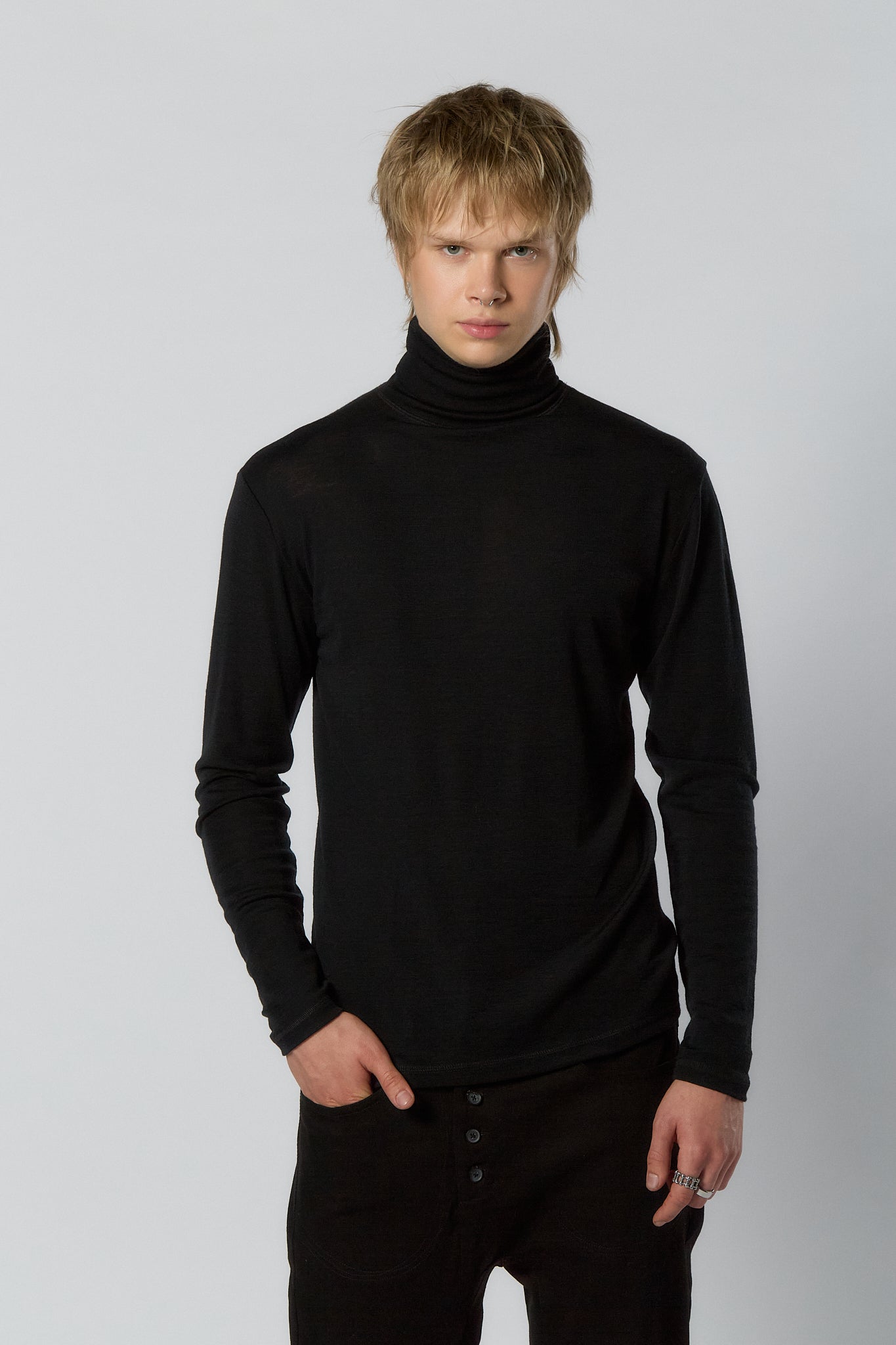 Merino Wool Turtleneck Sweater for Men | Black
