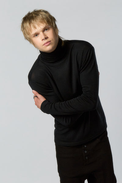 Merino Wool Turtleneck Sweater for Men | Black