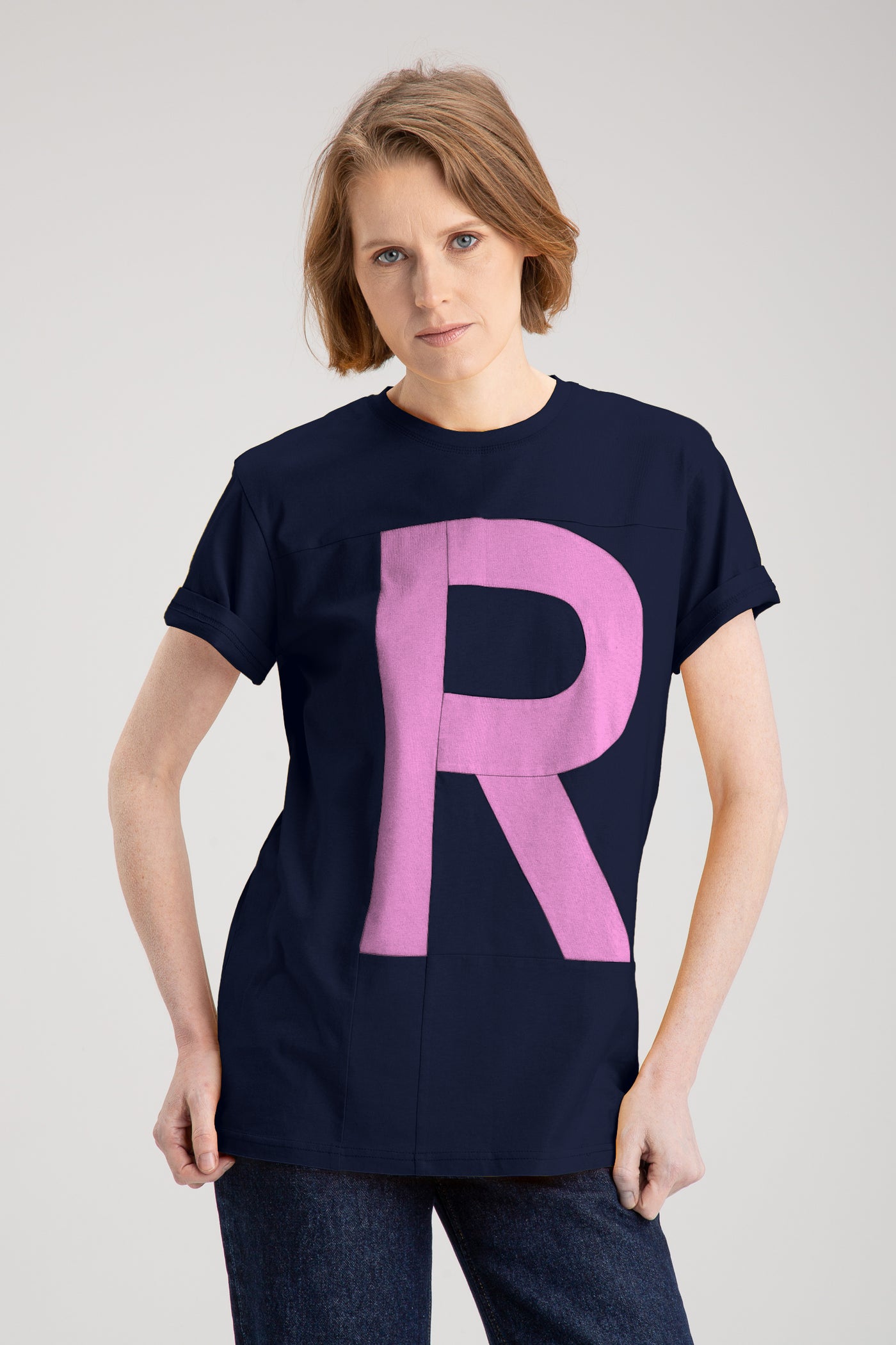 Naiste up-shirt, R motiiviga | Sinine, roosa