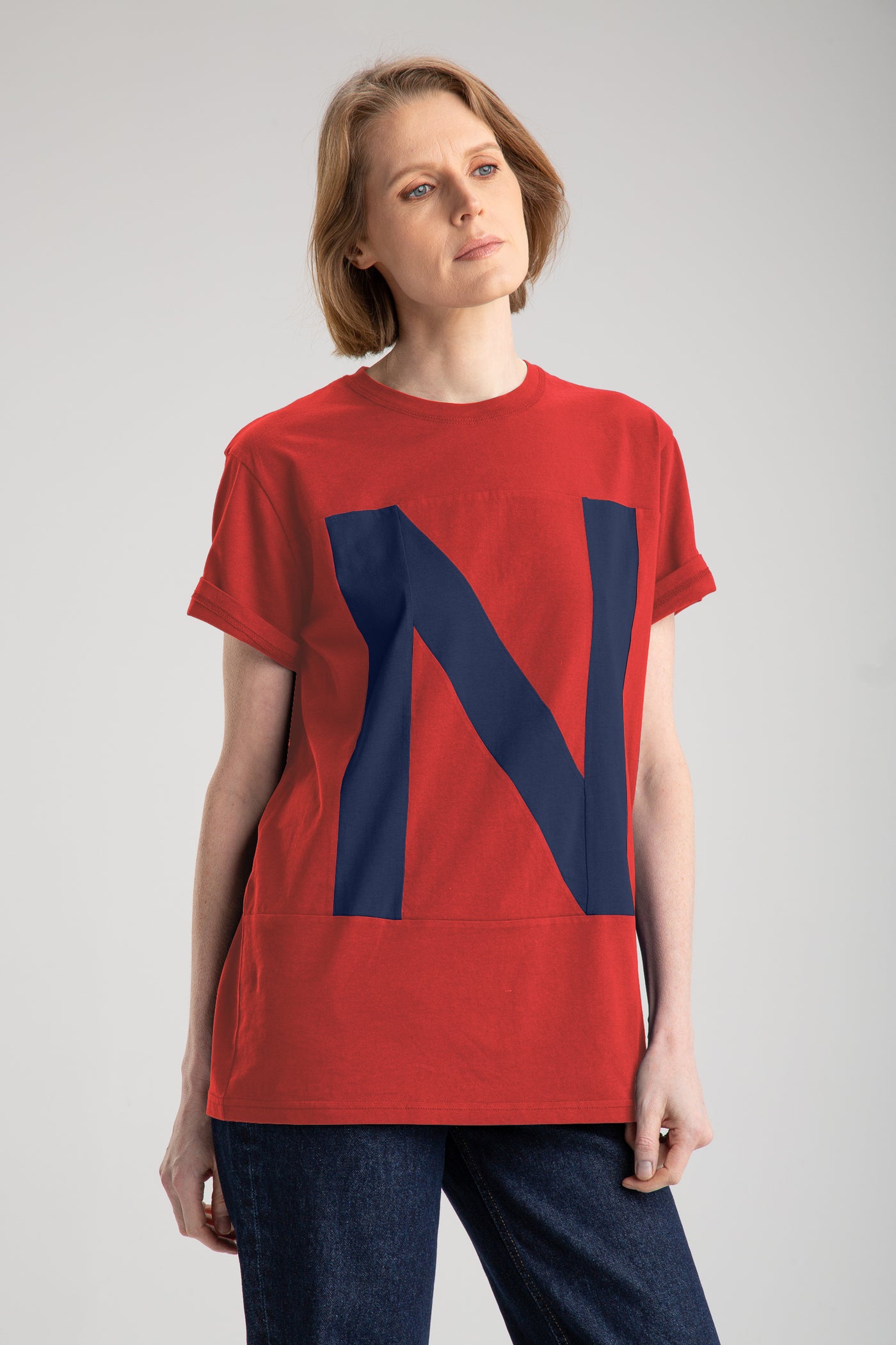 Naiste up-shirt, N motiiviga | Punane, sinine
