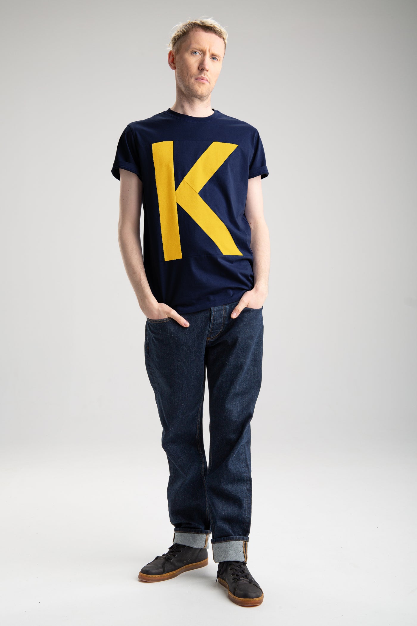 Meeste up-shirt, K motiiviga | Sinine, kollane