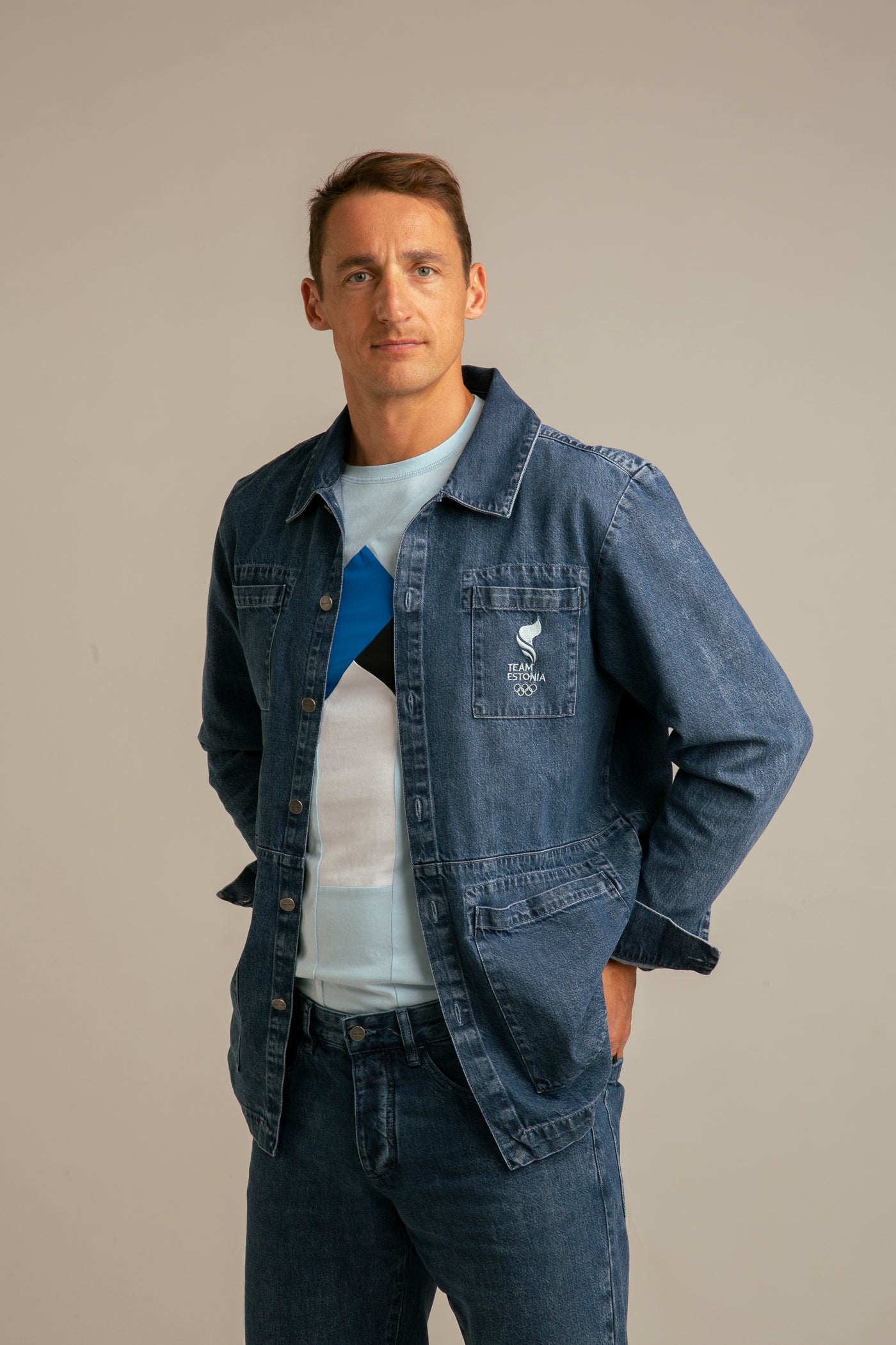 Recycled Denim Jacket for Men | Blue, Team Estonia