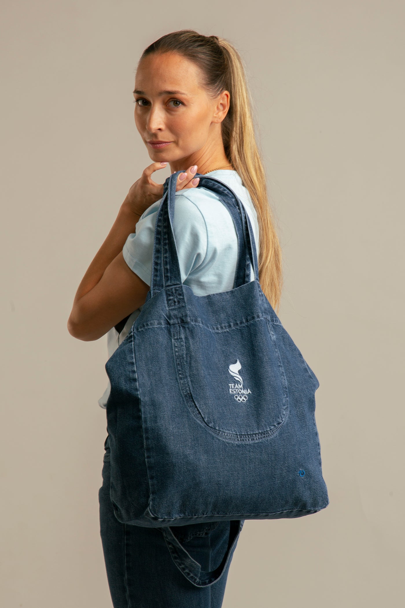 Recycled denim tote bag | Blue, Team Estonia