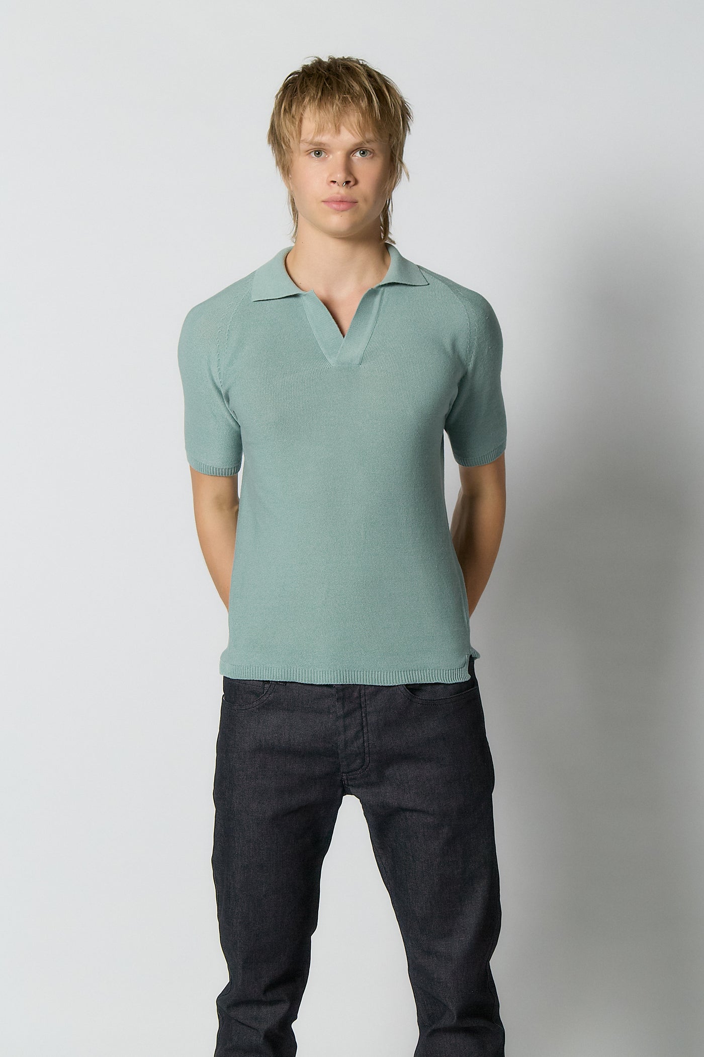 Seamless Knitted Polo Shirt for Men | Light blue