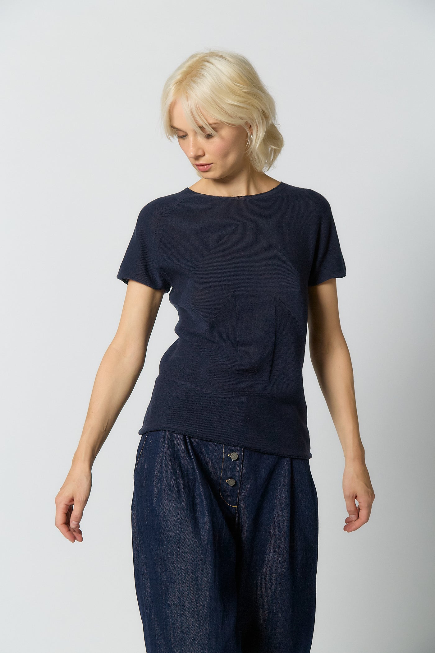Seamless Knitted T-shirt for Women | Dark blue