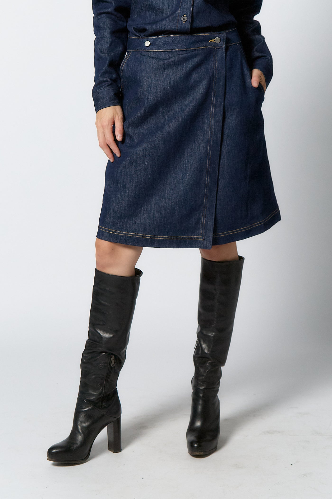 Denim Wrap Skirt | Dark blue