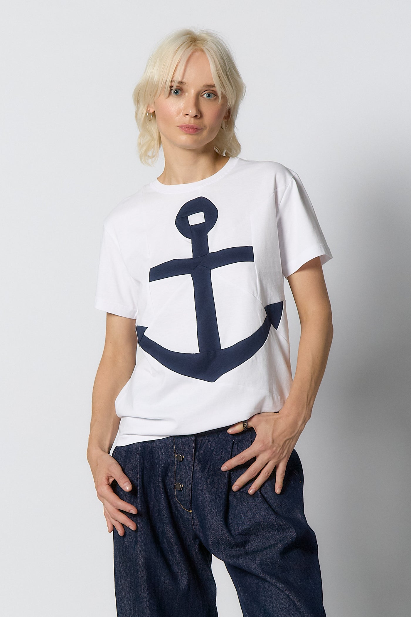 Naiste up-shirt, Ankru motiiviga | Valge, tumesinine