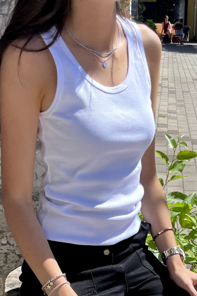 Tank top for women, Basic with arrow embroidery | White, white
