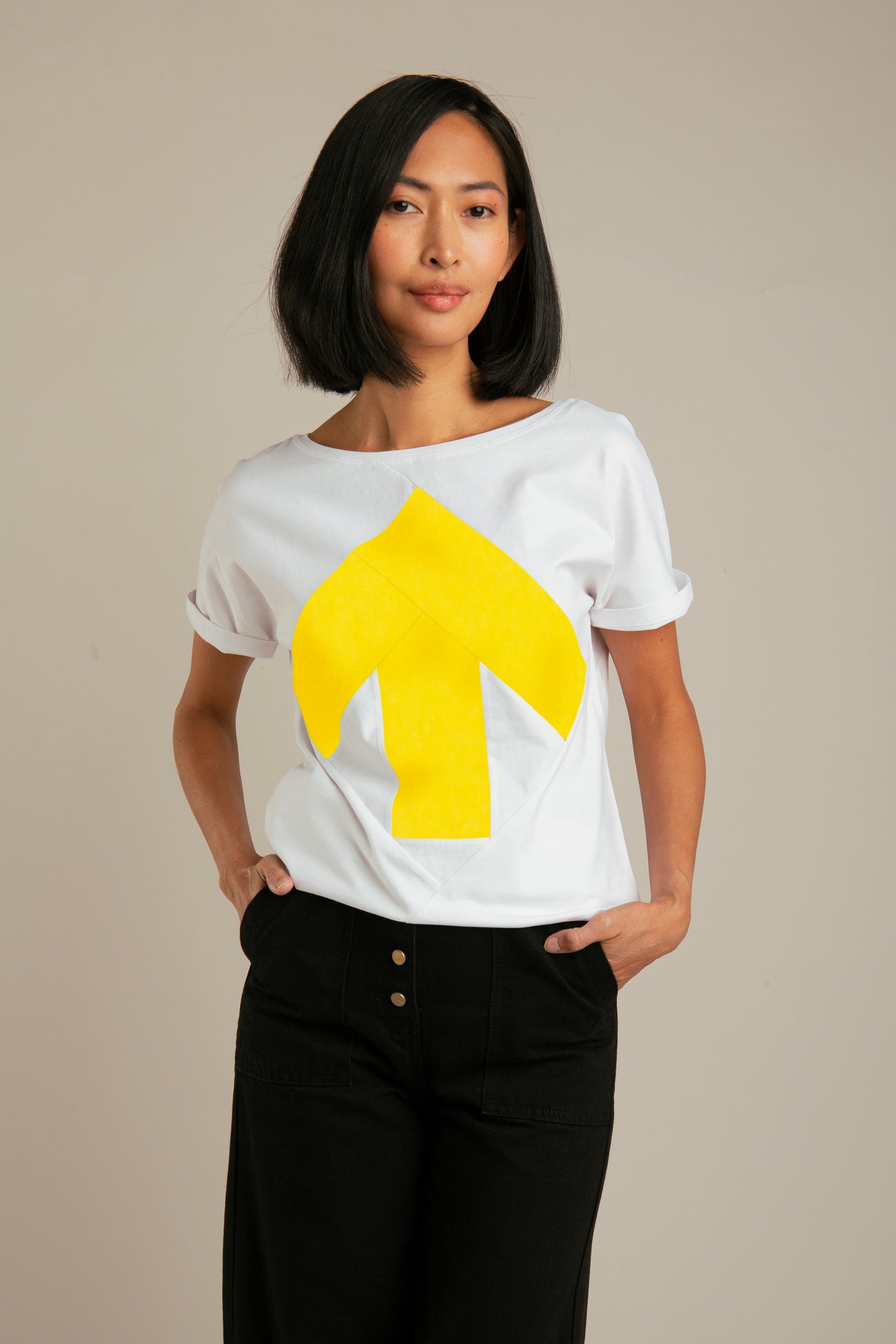 Naiste up-shirt | Valge, kollane