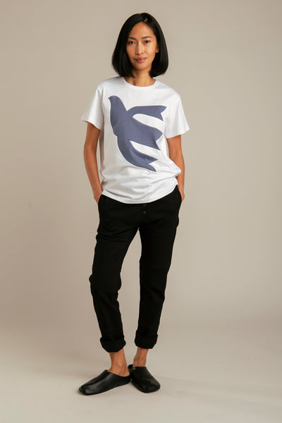 Up-shirt for women, Dove motif | White, misty blue
