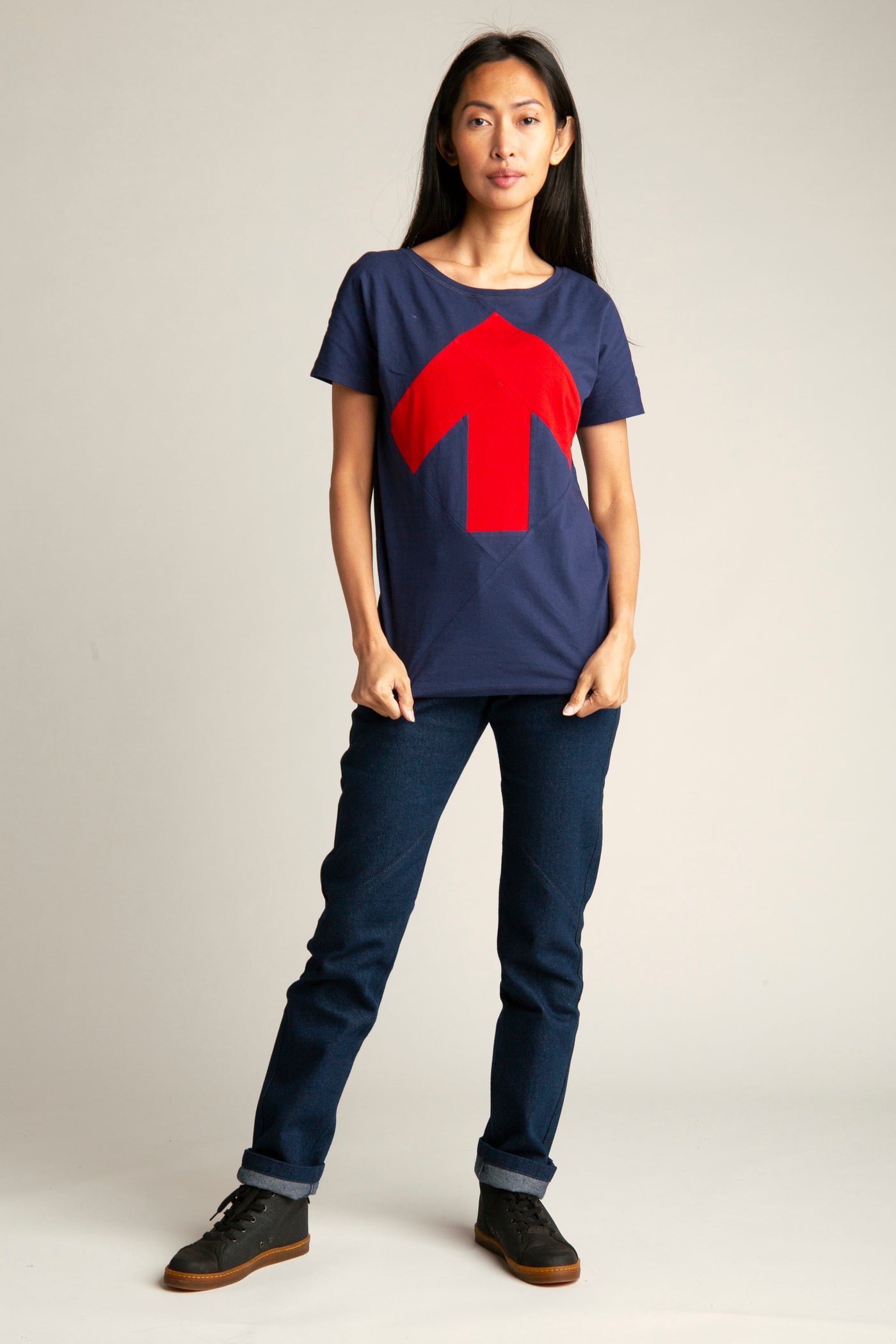 Up-Shirt für Damen | Dunkelblau, rot