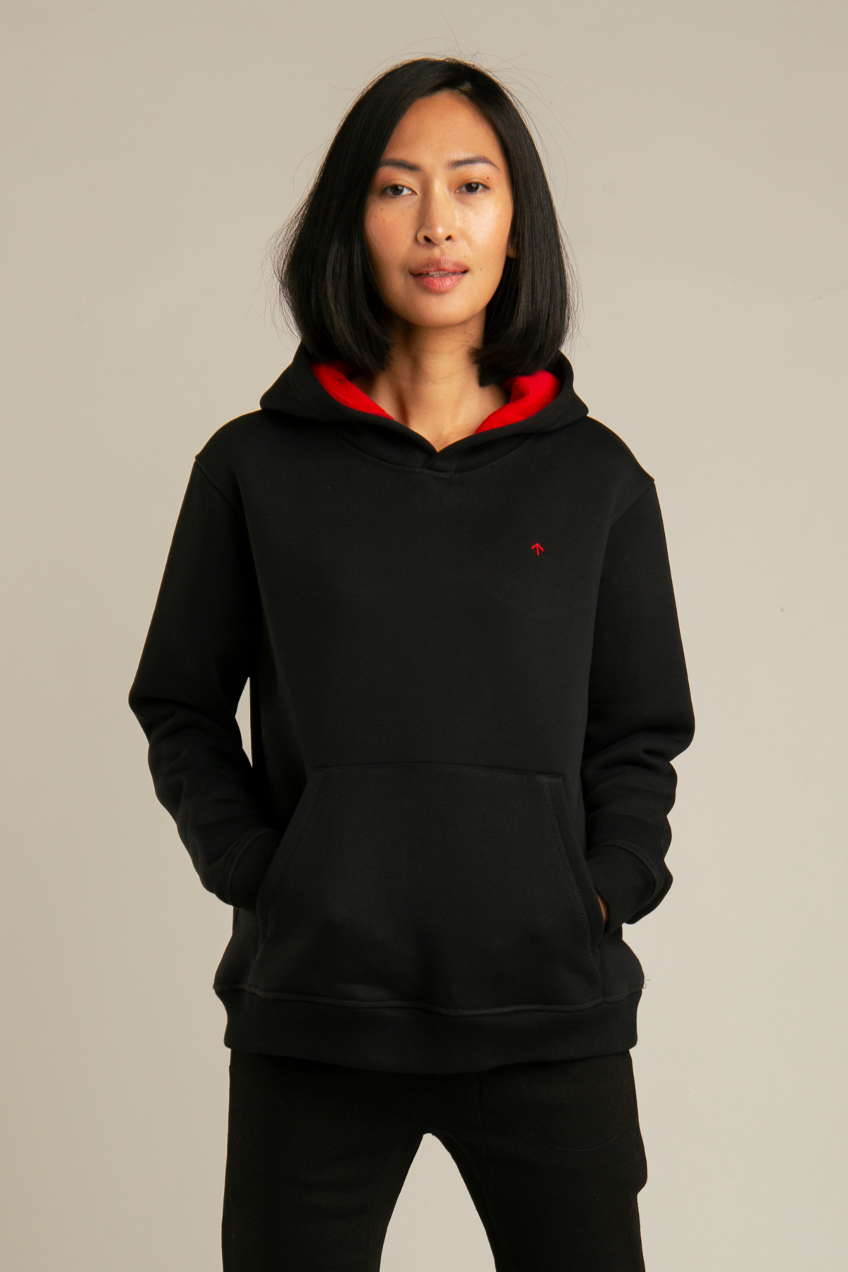 Hoodie with arrow embroidery for women | Black, red