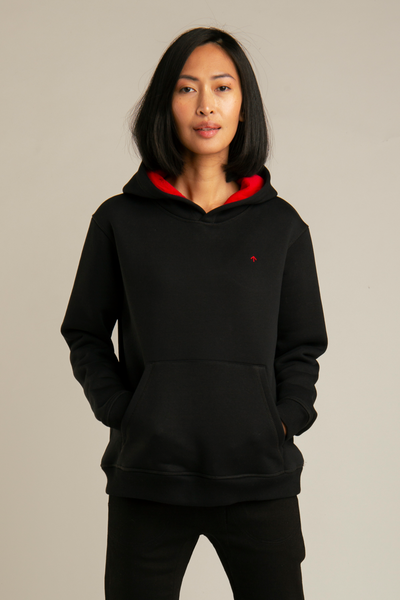 Hoodie mit Pfeil-Stickerei für Damen | Schwarz, rot