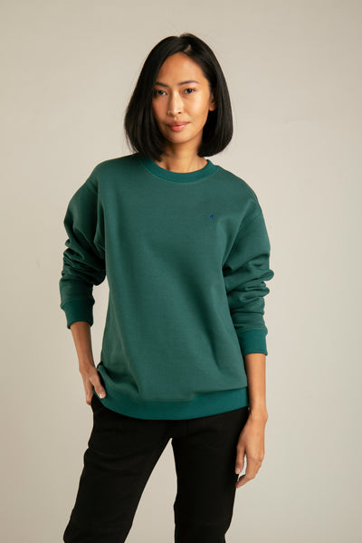 Pullover für Damen, Basic mit Pfeil-Stickerei | Grün