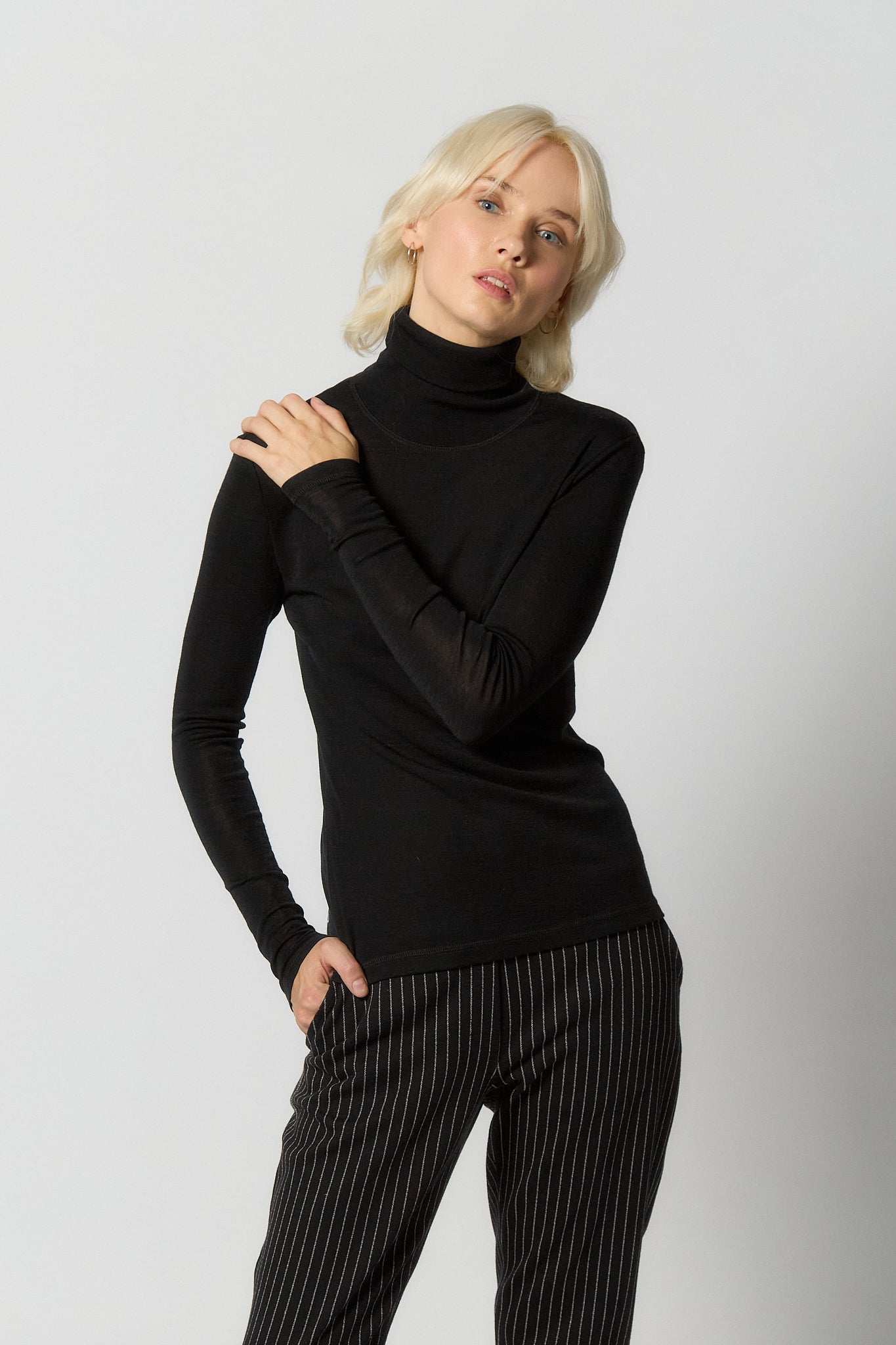 Merino Wool Turtleneck Sweater for Women | Black