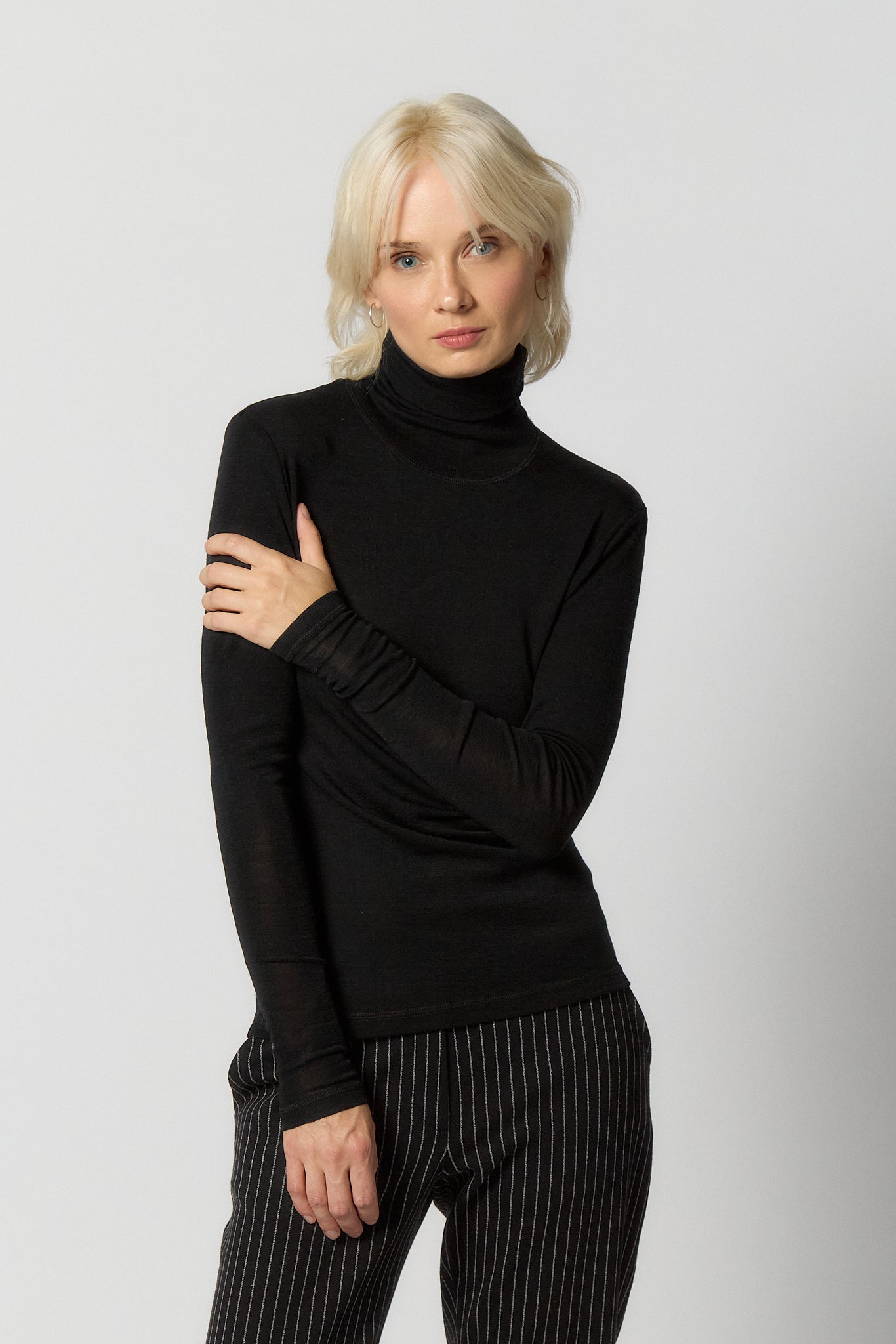 Merino Wool Turtleneck Sweater for Women | Black