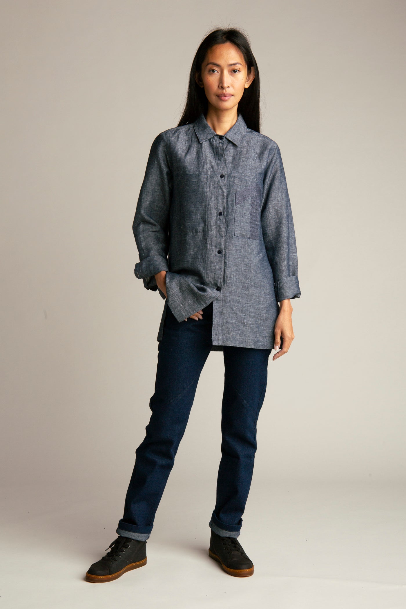 Denim Linen Shirt for Women | Blue