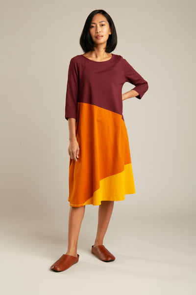A-line Shirtdress | Purple, orange, yellow