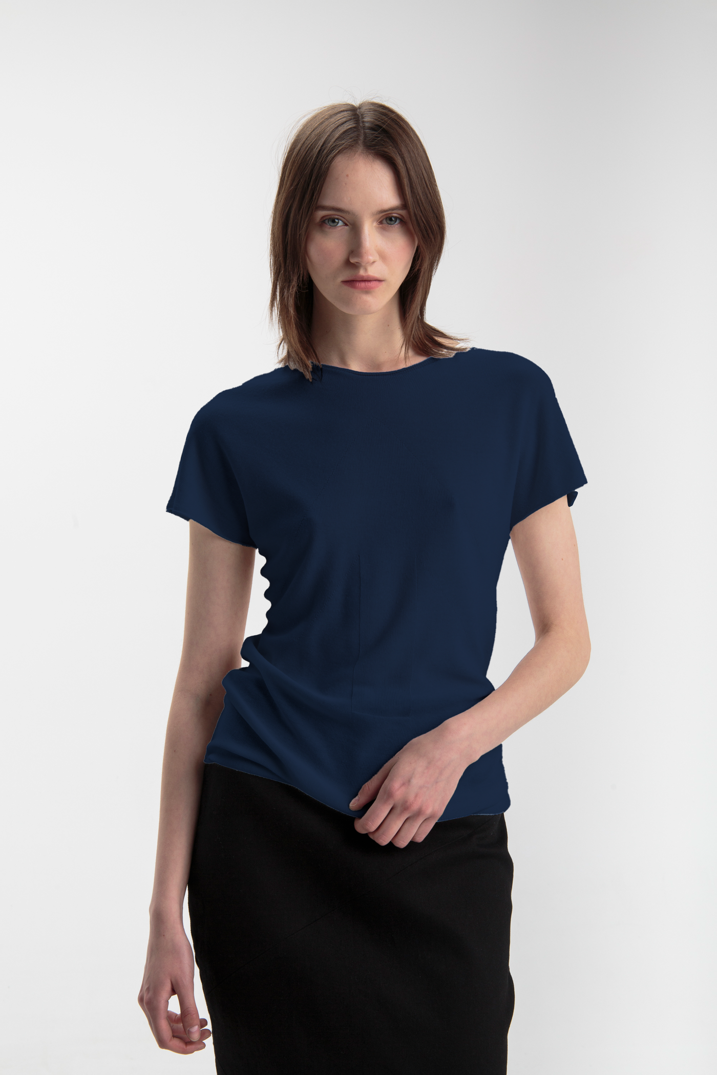 Seamless knitted t-shirt for women | Dark blue