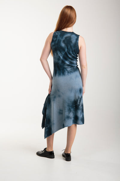 Knitted dress from recycled denim | Blue tie-dye