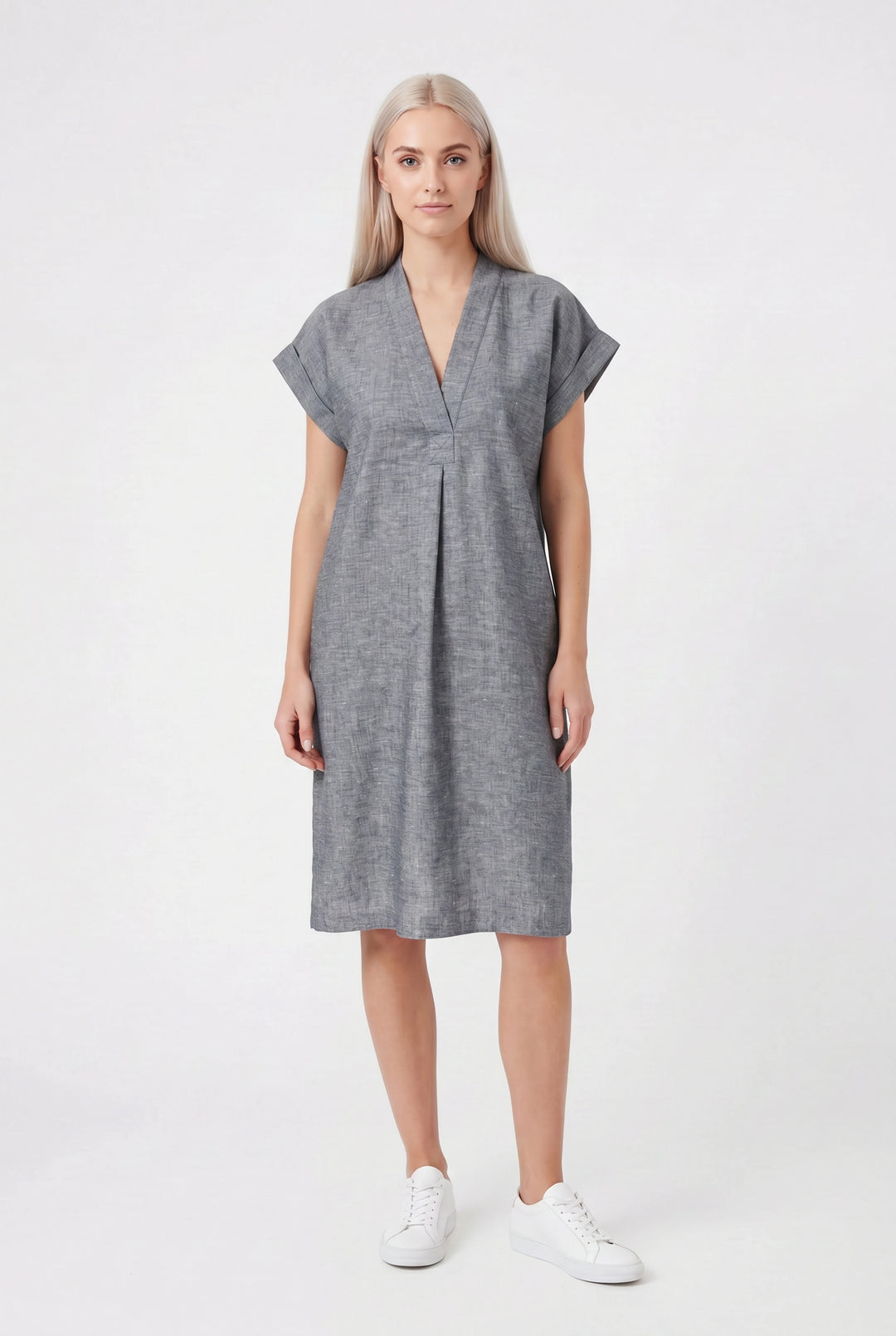 kimono dress linen Wrap mini dress with long sleeve
