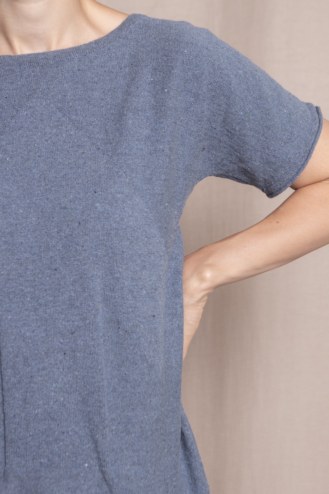 Knitted t-shirt from recycled denim | Blue - Reet Aus