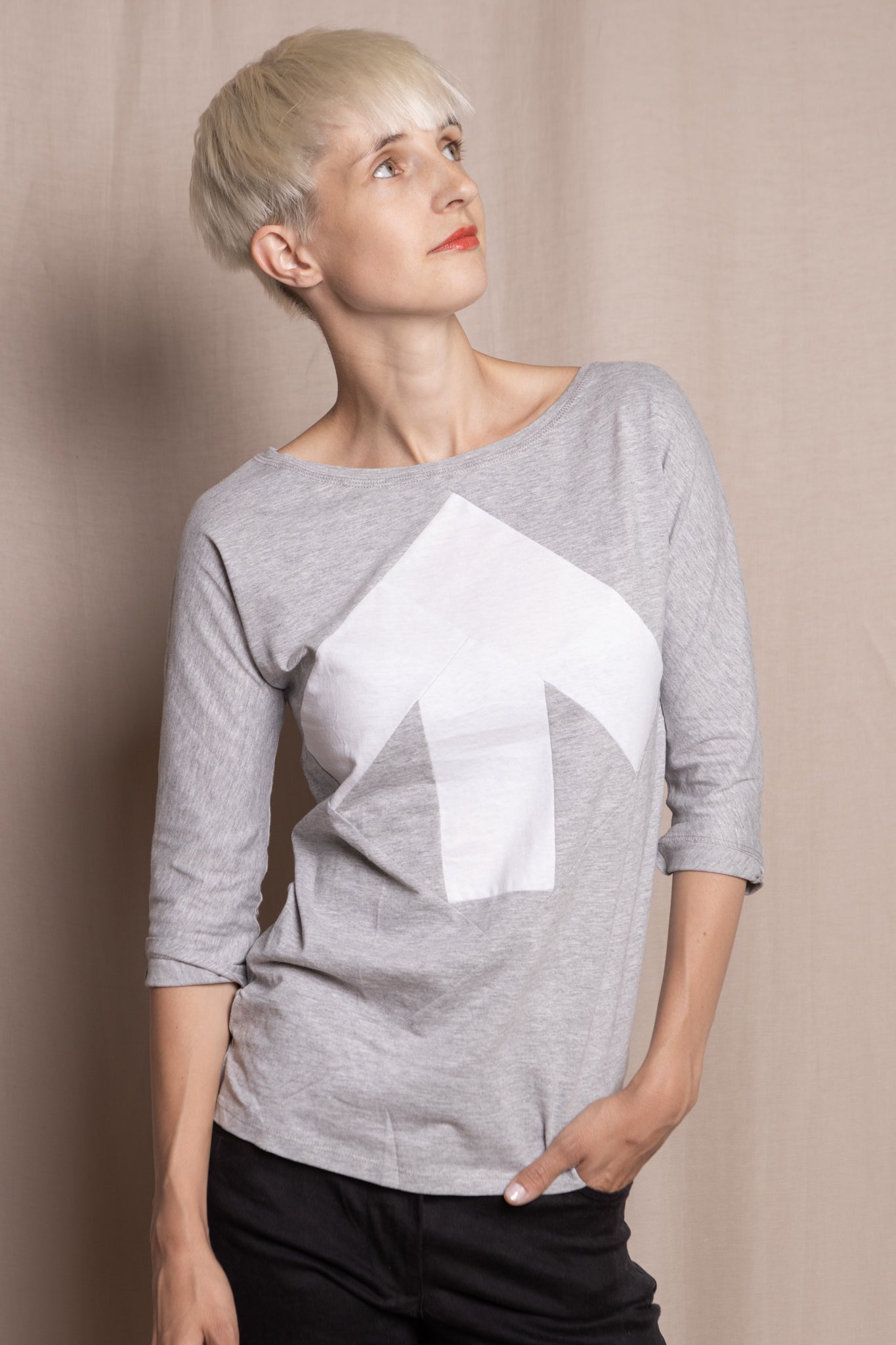 Up-shirt for women, 3/4 sleeves | Grey, white - Reet Aus