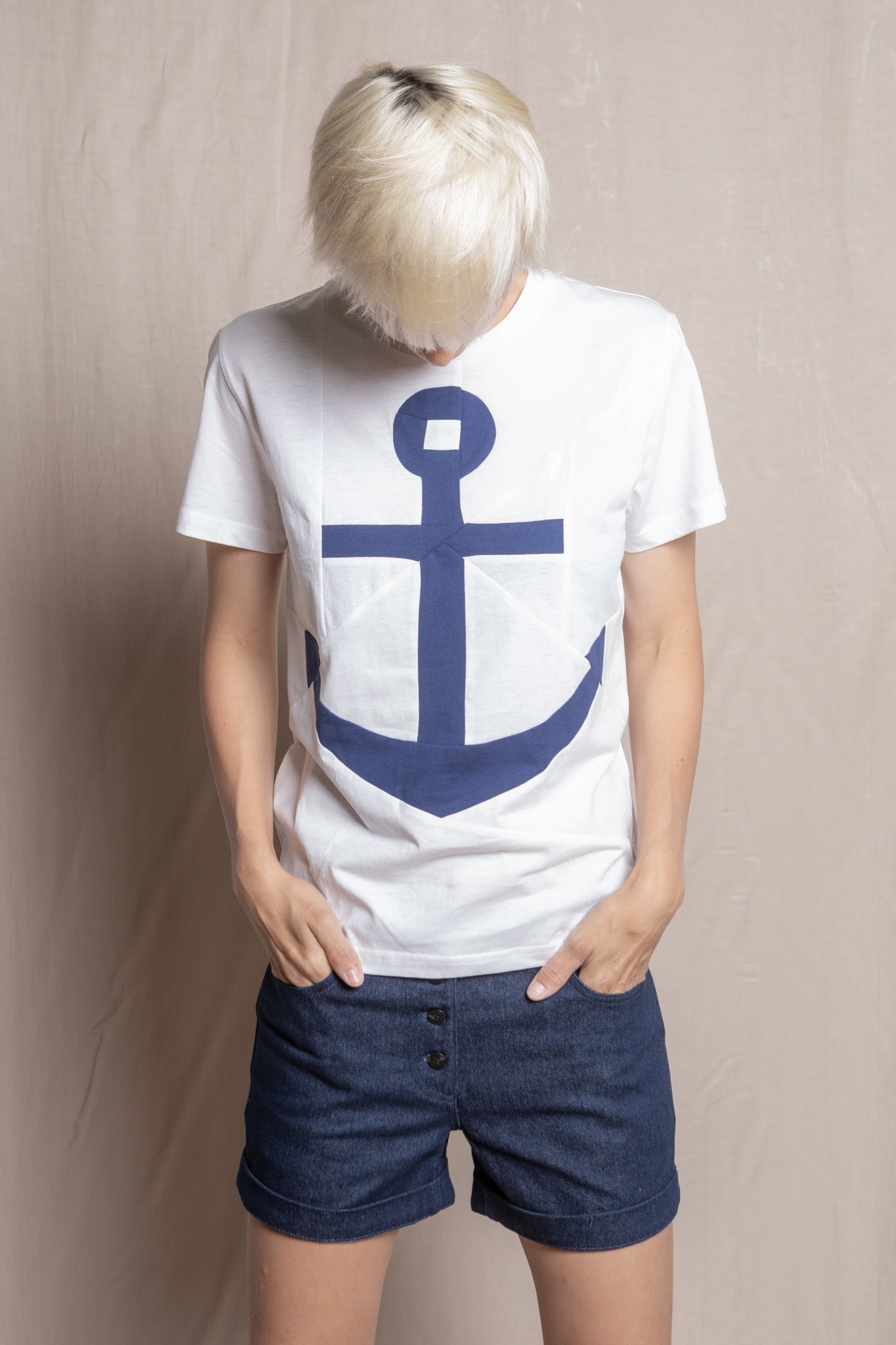 Up-shirt for women, anchor motif | White, dark blue - Reet Aus