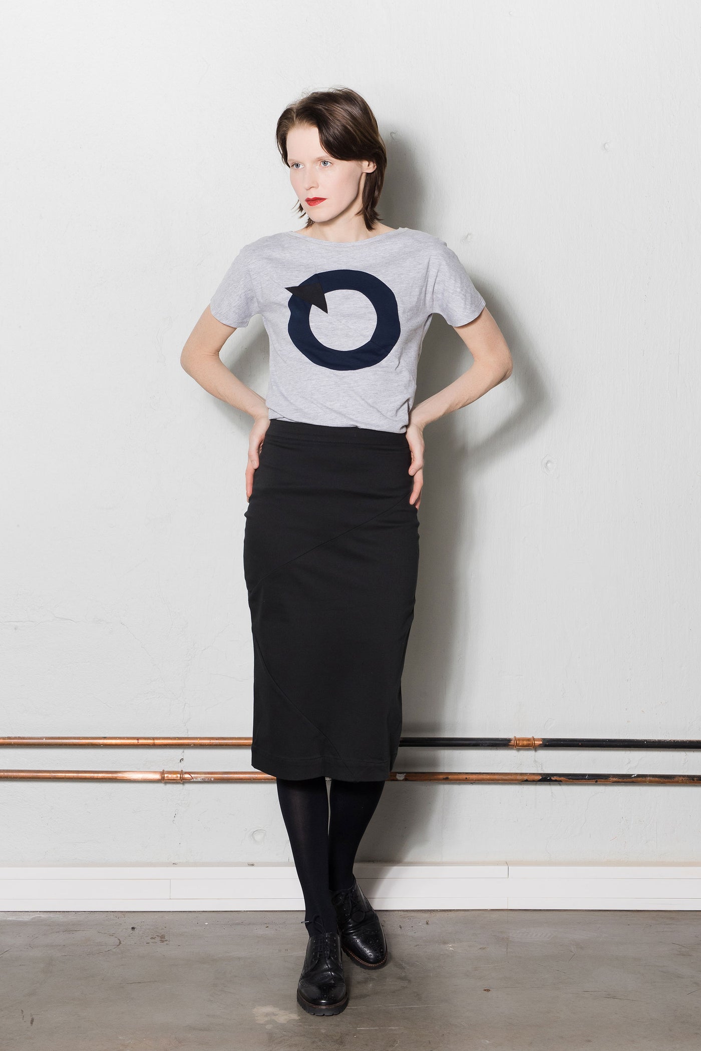 Up-shirt for women, circle motif | Light grey, black - Reet Aus