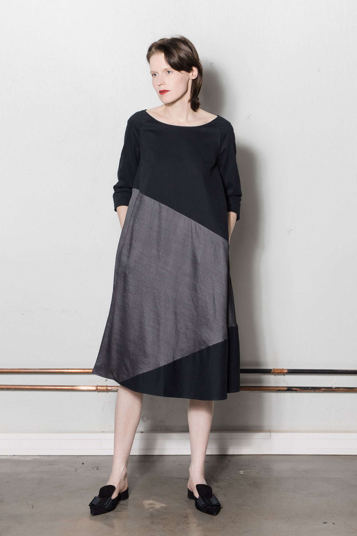 A-line dress | Black, dark grey - Reet Aus