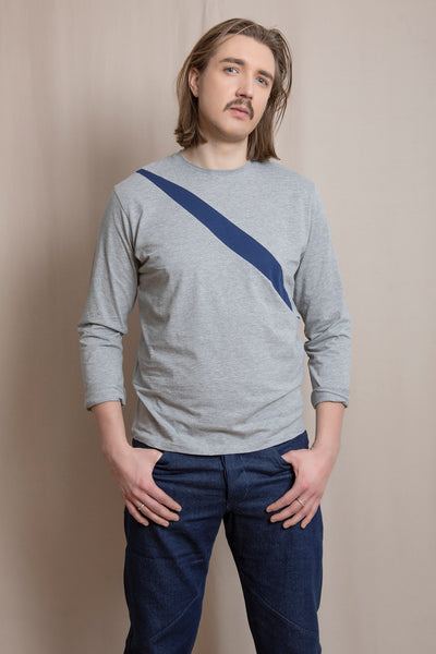 Up-shirt for men, slash motif, long sleeves | Grey, dark blue - Reet Aus