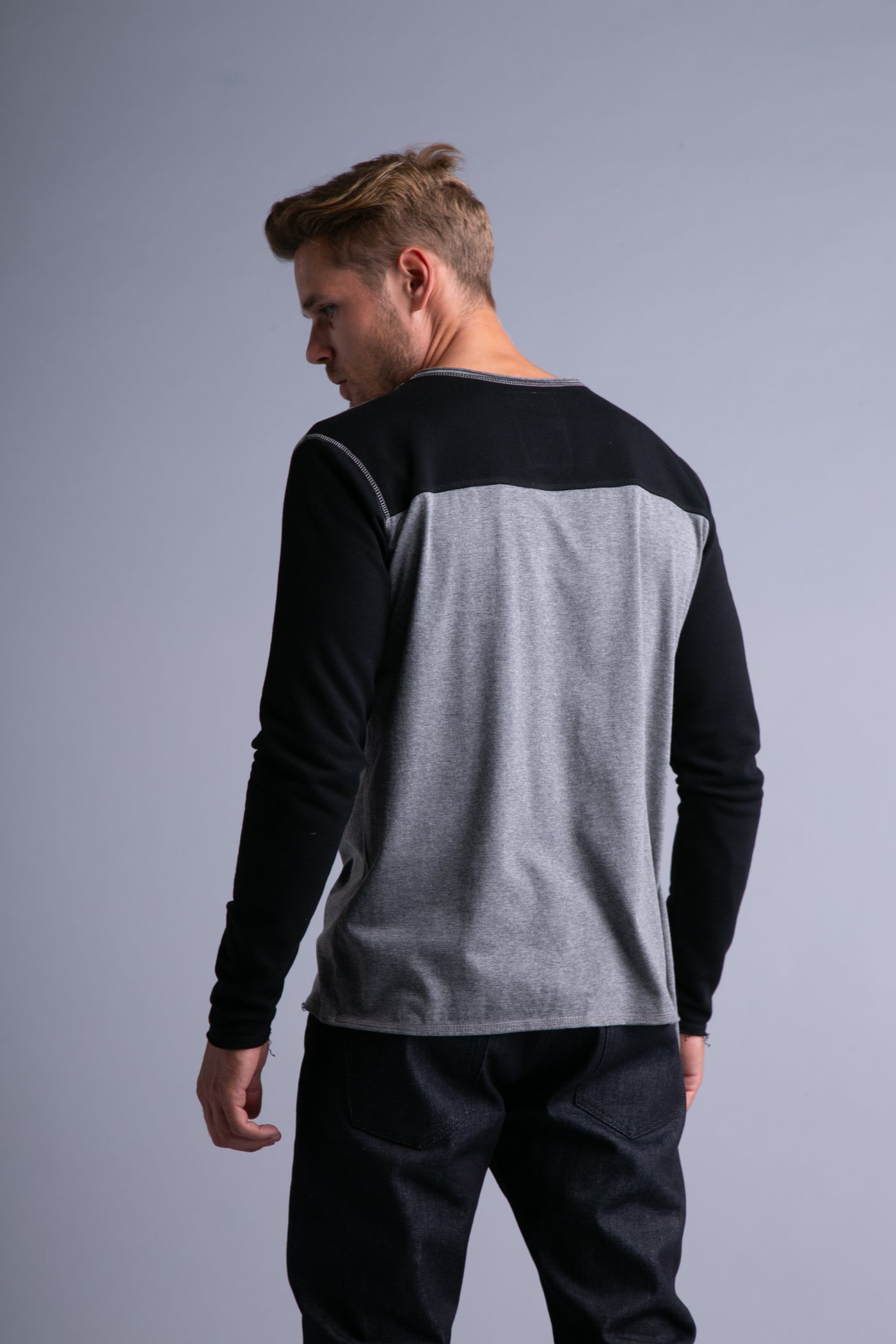 Draped shirt for men, long sleeves | Black, grey