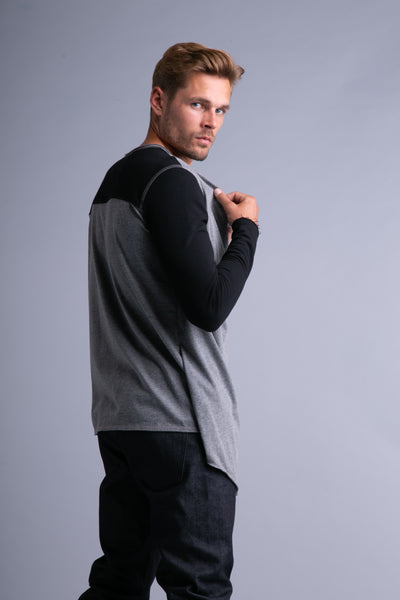 Draped shirt for men, long sleeves | Black, grey