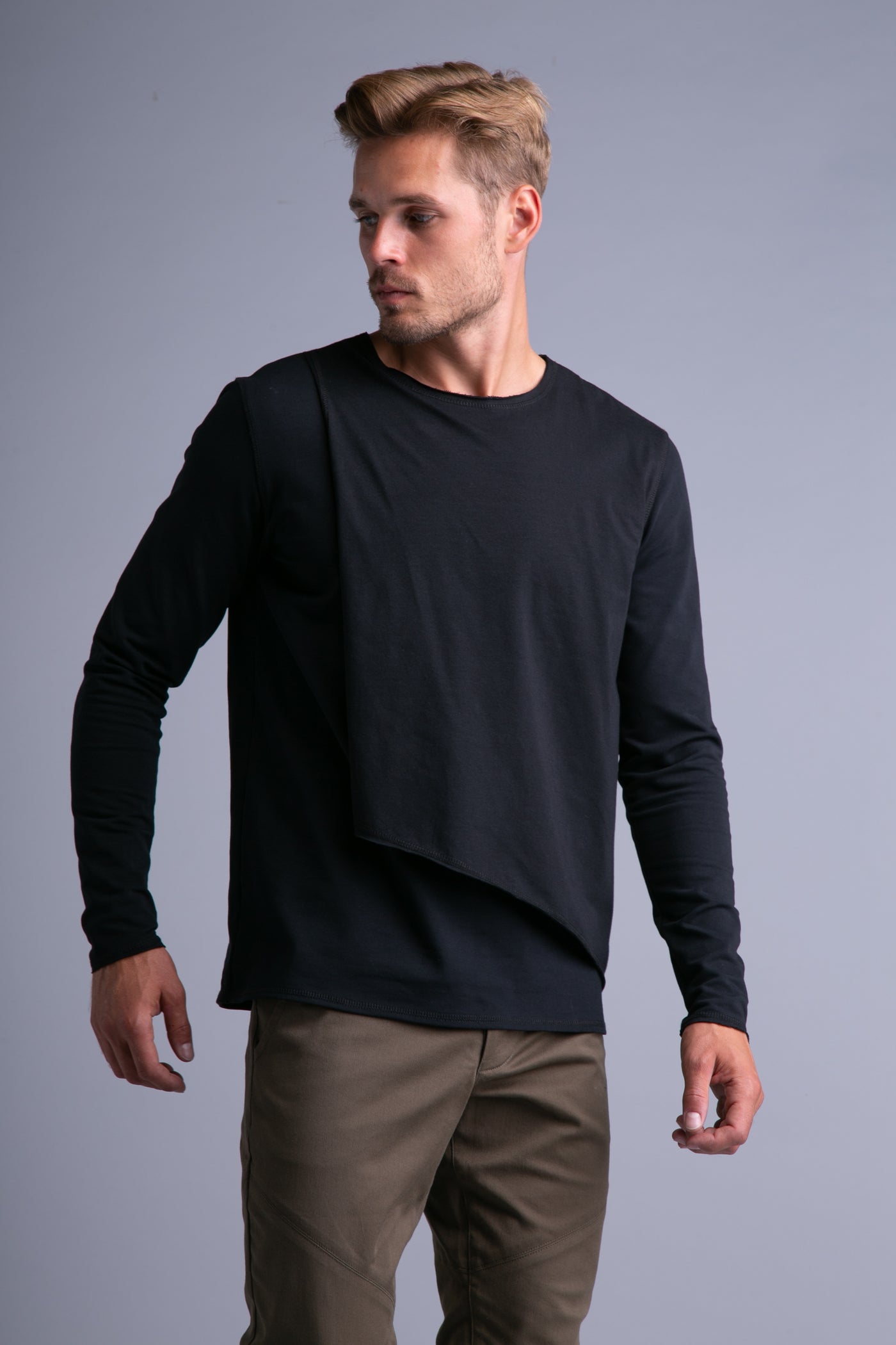 Layered shirt for men, long sleeves | Black