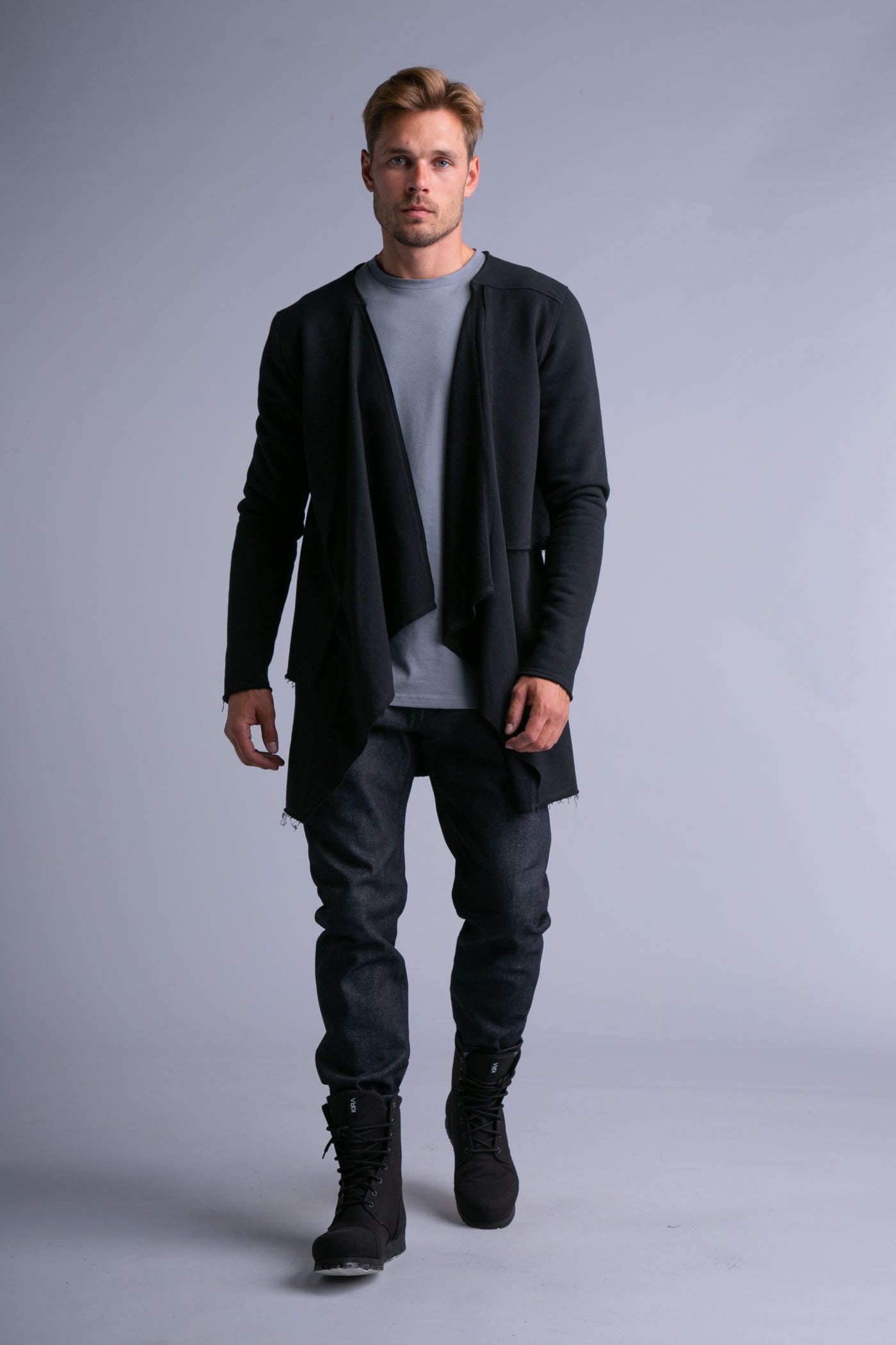 Layered cardigan for men, long sleeves Black1
