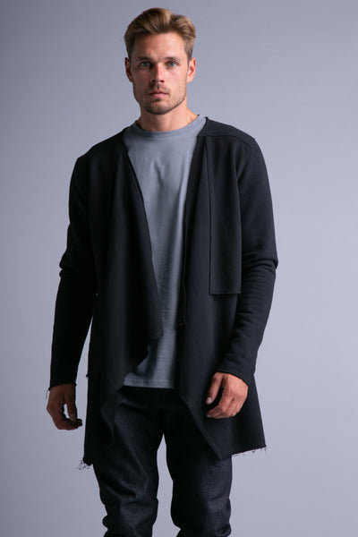 Layered cardigan for men, long sleeves | Black