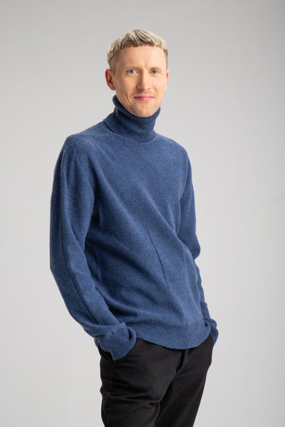Meeste õmblusteta kõrge kaelusega sviiter | Tumesinine