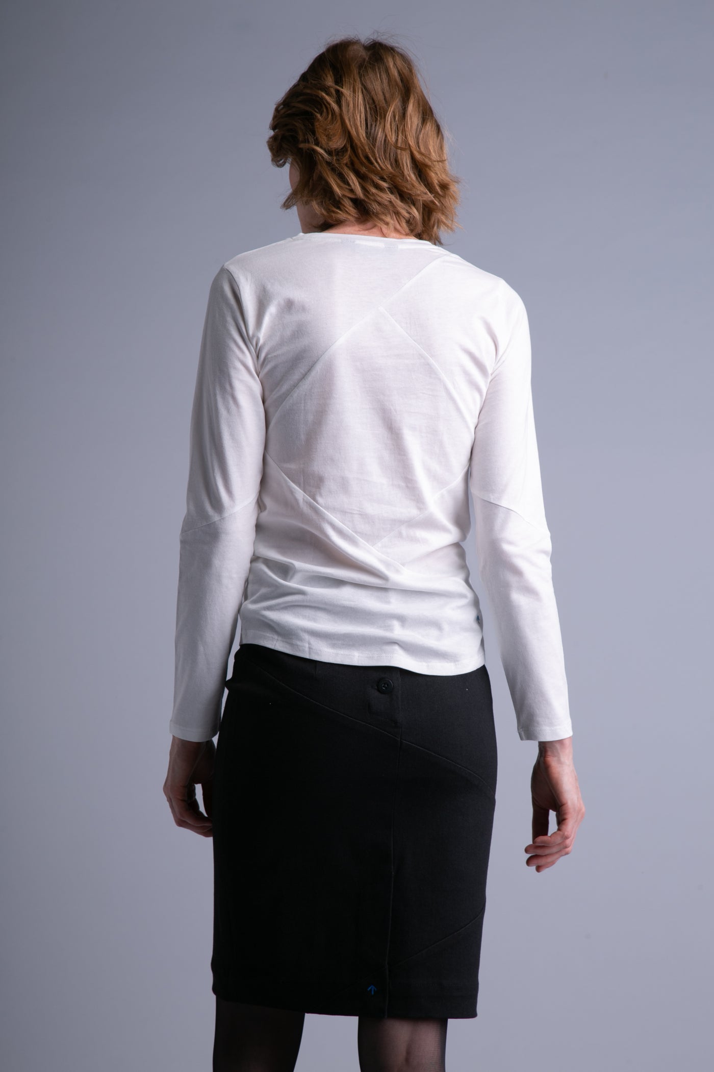 Naiste up-shirt, pikkade varrukatega | Valge, tumehall 