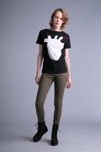 Up-shirt for women, heart motif | Black, white - Reet Aus