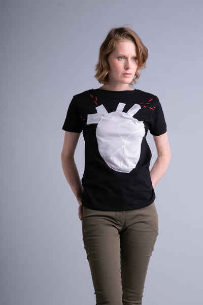 Up-shirt for women, heart motif | Black, white - Reet Aus