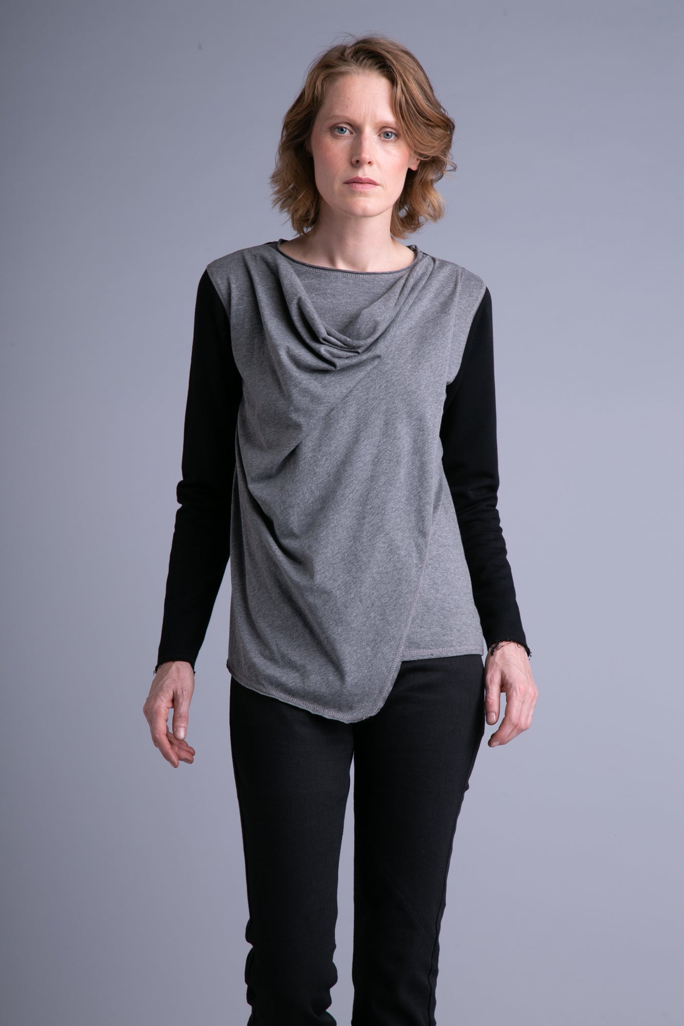 Draped shirt for women, long sleeves | Black, grey