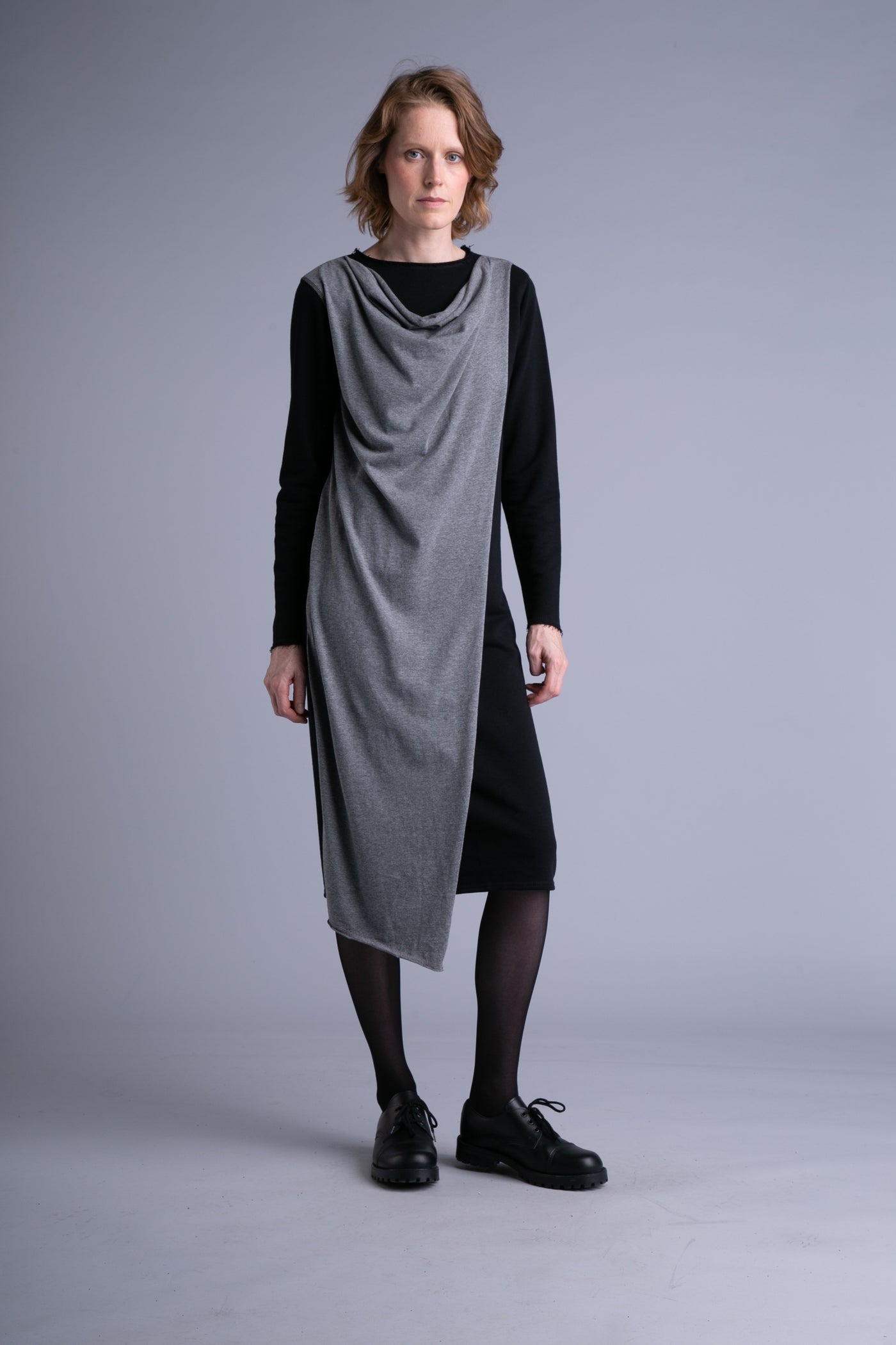 Draped dress | Black, grey