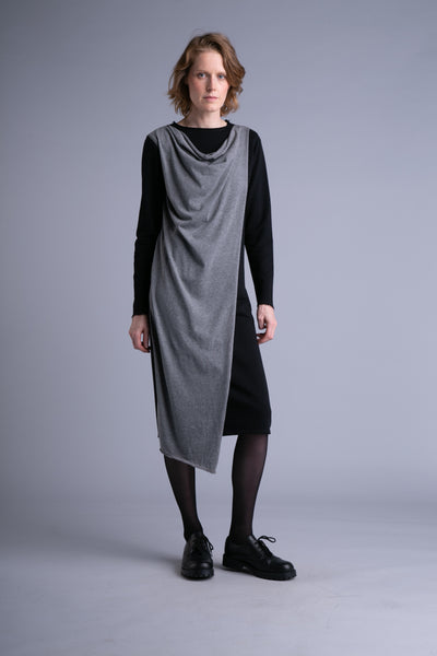 Drapiertes Kleid | Schwarz, grau