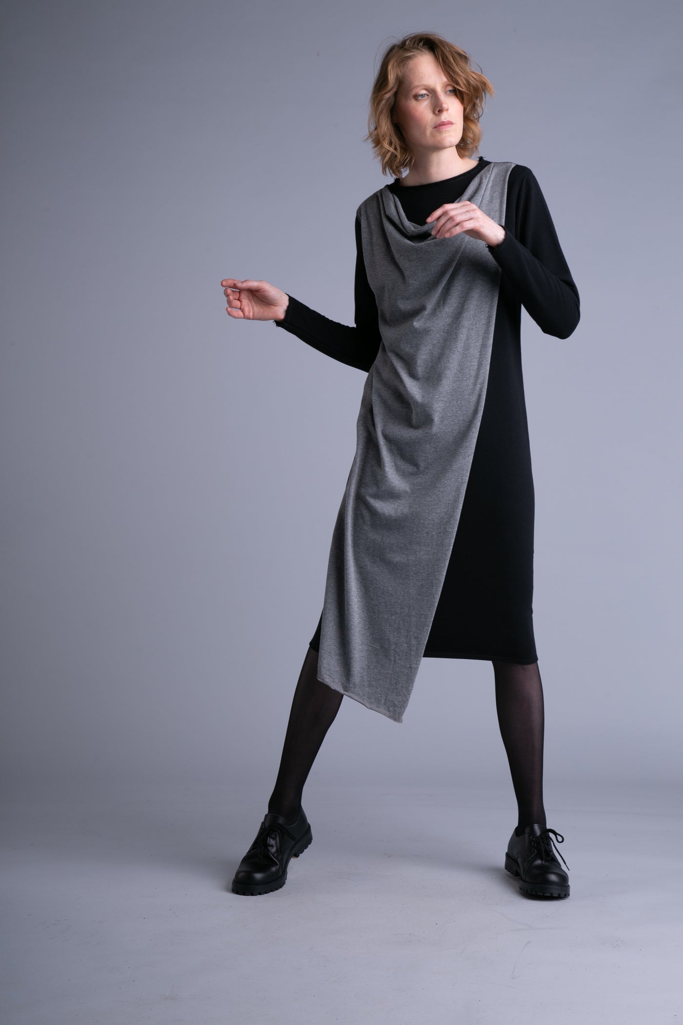 Draped dress | Black, grey