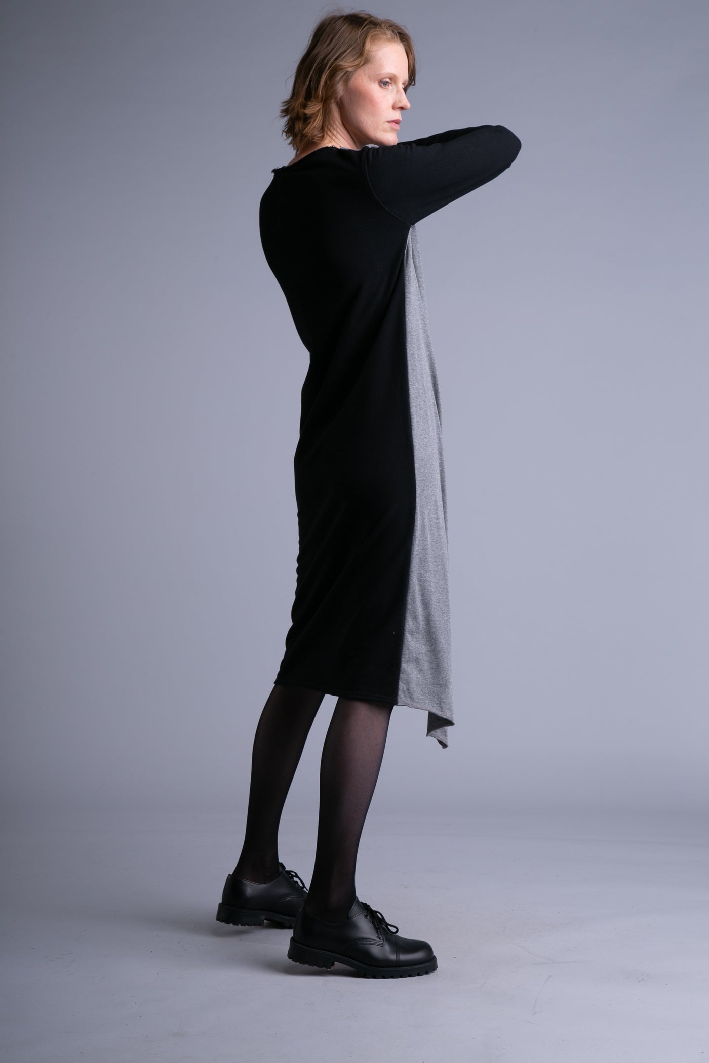 Draped dress | Black, grey